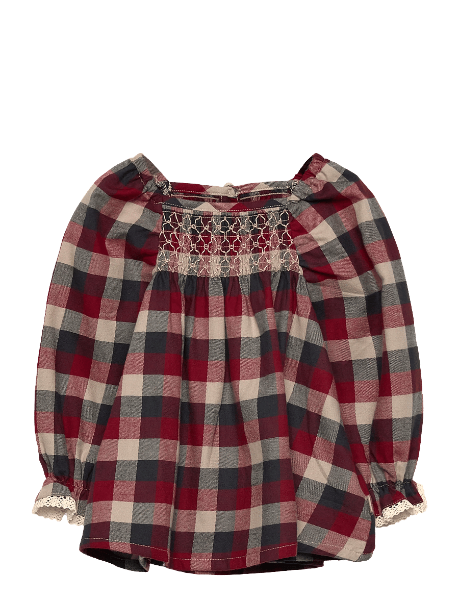 Wheat - Dress L/S Lace Bella - langärmelige babykleider - red blue check - 0