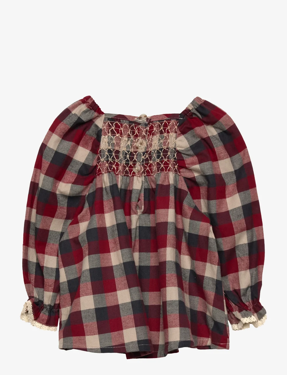 Wheat - Dress L/S Lace Bella - långärmade babyklänningar - red blue check - 1