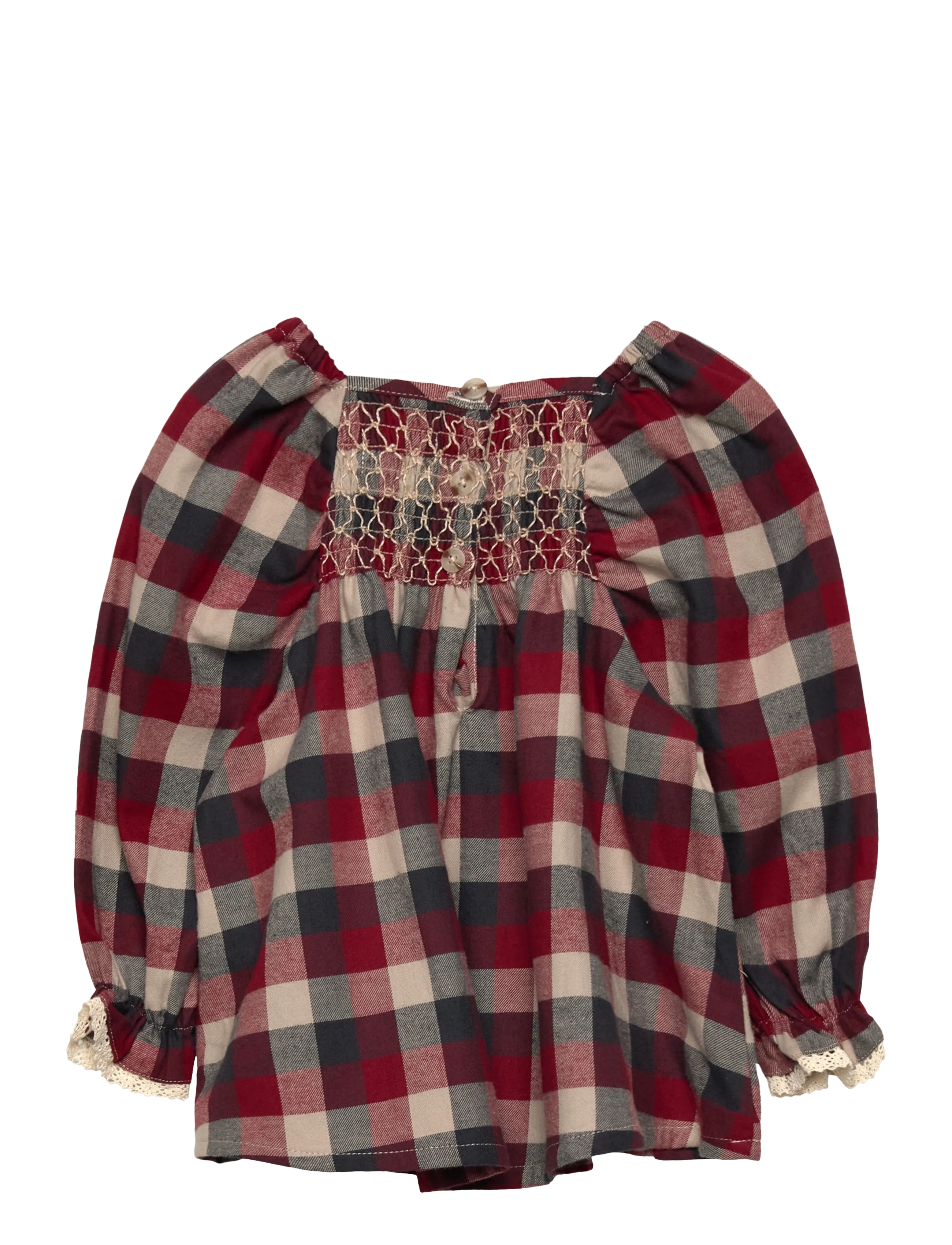 Wheat - Dress L/S Lace Bella - langärmelige babykleider - red blue check - 1
