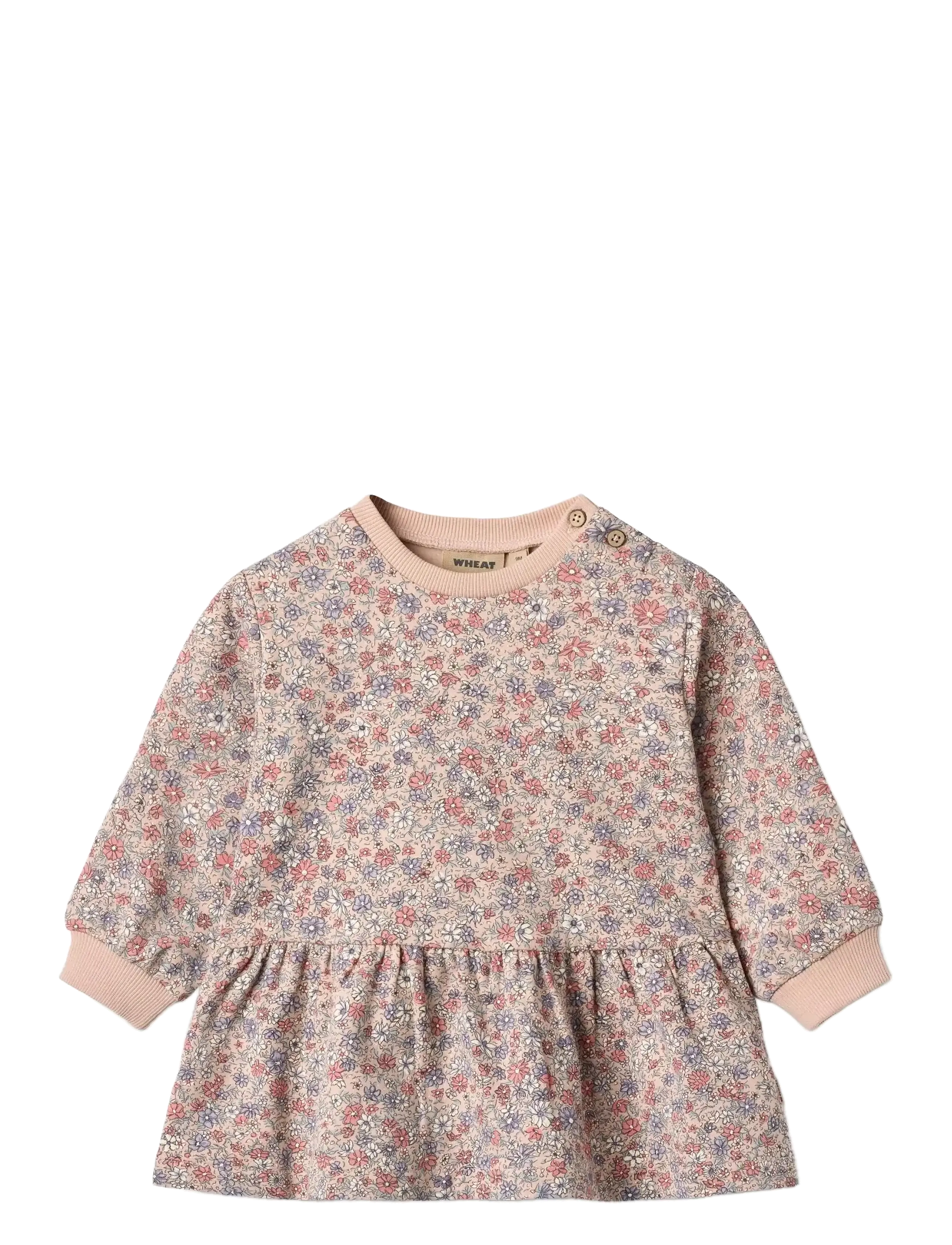 Wheat Sweat Dress L/S Zenia, Børn, Peplum Sweatkjole, Pink, Str: 92