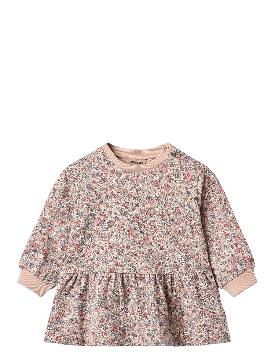 Wheat - Sweat Dress L/S Zenia - langærmede babykjoler - rose dust flowers - 0