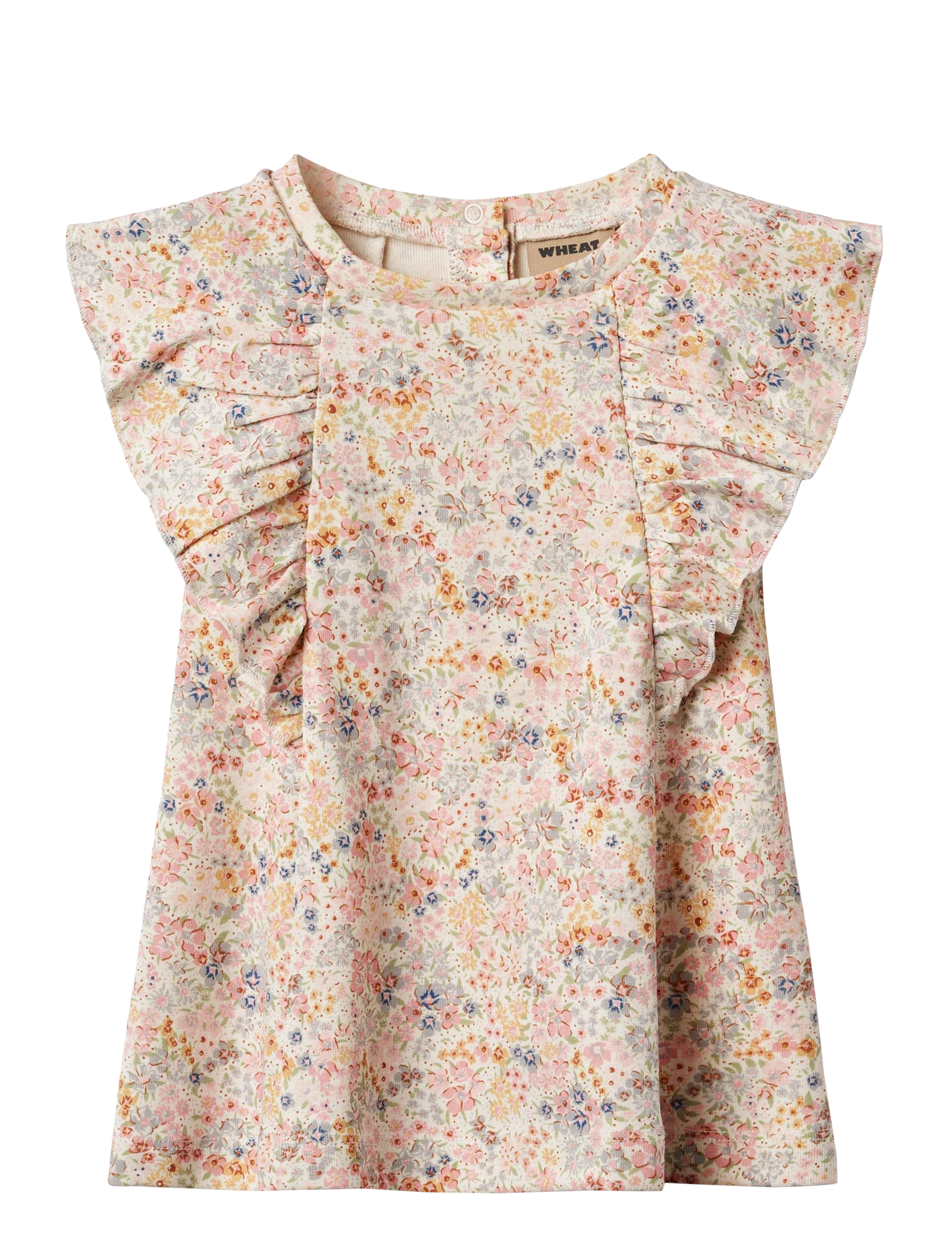 Wheat Jersey Dress Ruffle Shirley - Klänningar & Kjolar - BRIGHT FLOWERS / beige
