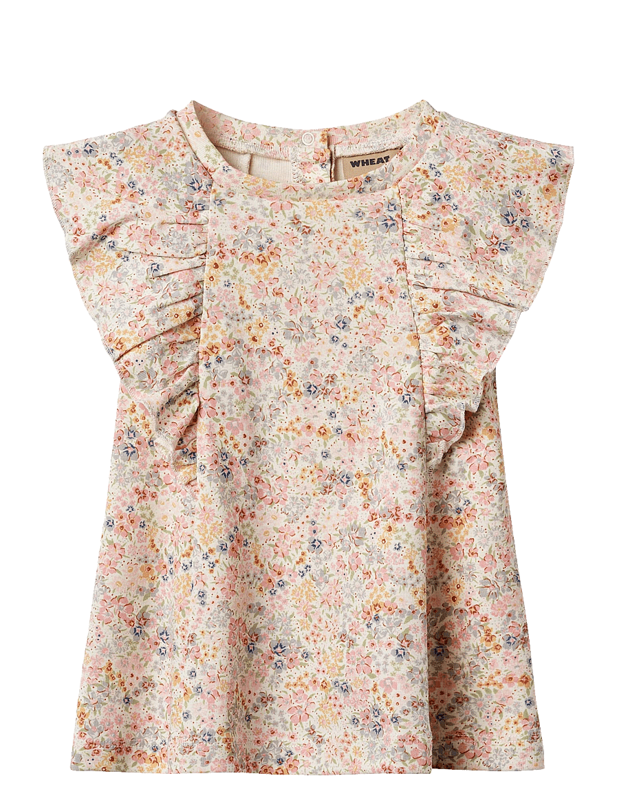 Wheat - Jersey Dress Ruffle Shirley - kurzärmelige babykleider - bright flowers - 0
