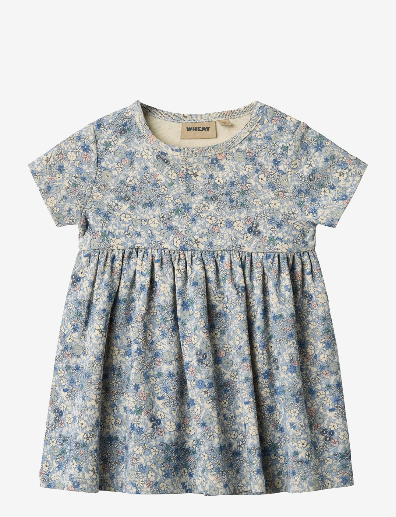 Wheat - Jersey Dress S/S Nova - kortärmade babyklänningar - blue summer flowers - 0