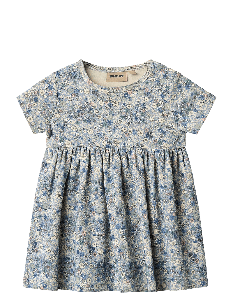 Wheat - Jersey Dress S/S Nova - short-sleeved baby dresses - blue summer flowers - 0
