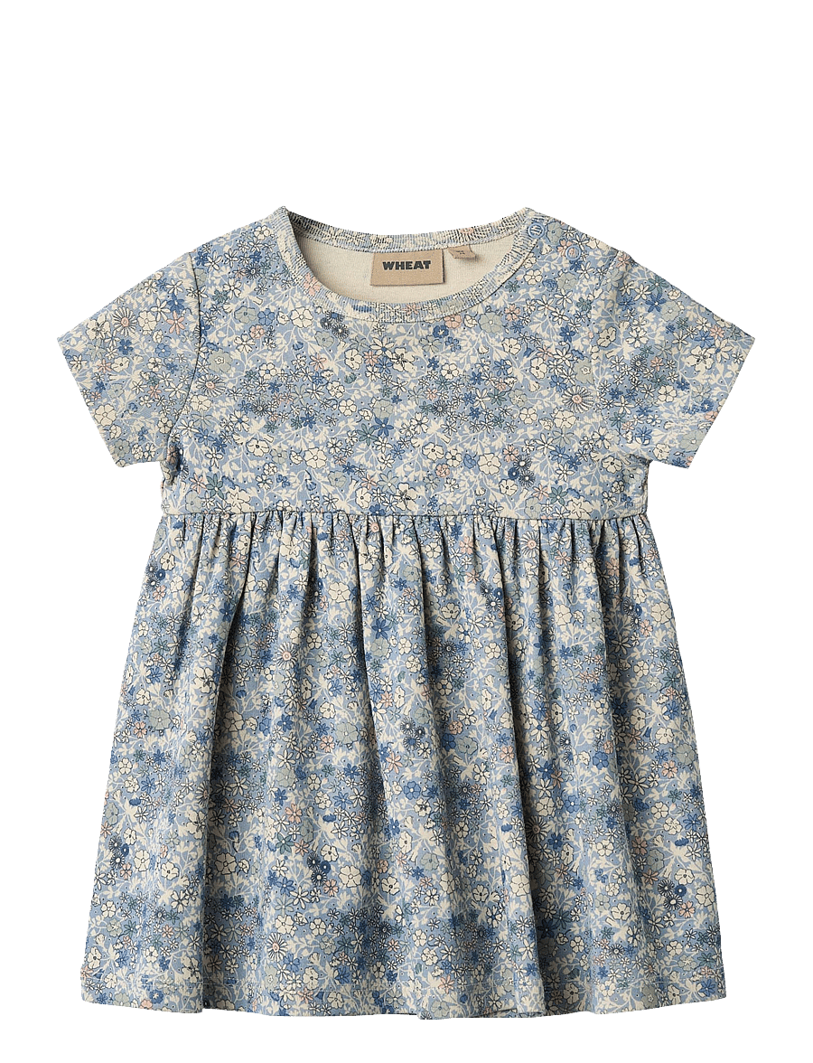 Wheat - Jersey Dress S/S Nova - kurzärmelige babykleider - blue summer flowers - 0