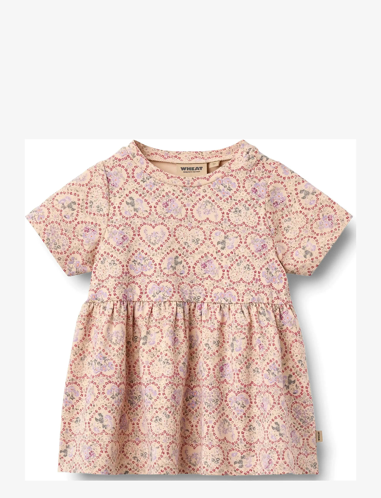 Wheat - Jersey dress S/S Anna - kortærmede babykjoler - magenta heart flowers - 0