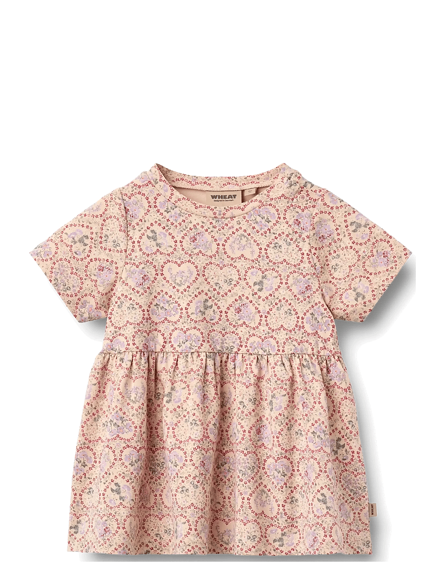 Wheat - Jersey dress S/S Anna - kortærmede babykjoler - magenta heart flowers - 0