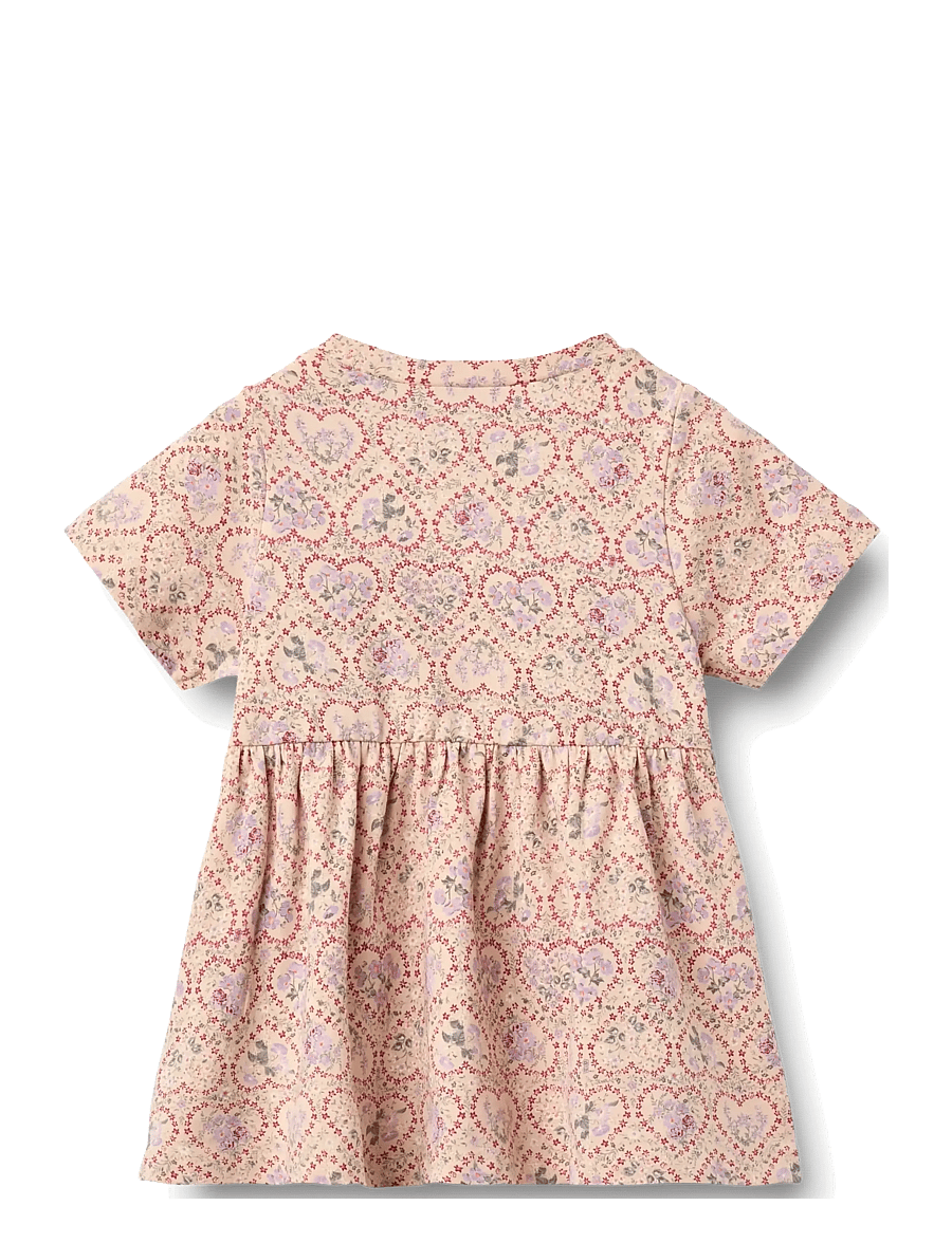 Wheat - Jersey dress S/S Anna - kortærmede babykjoler - magenta heart flowers - 1