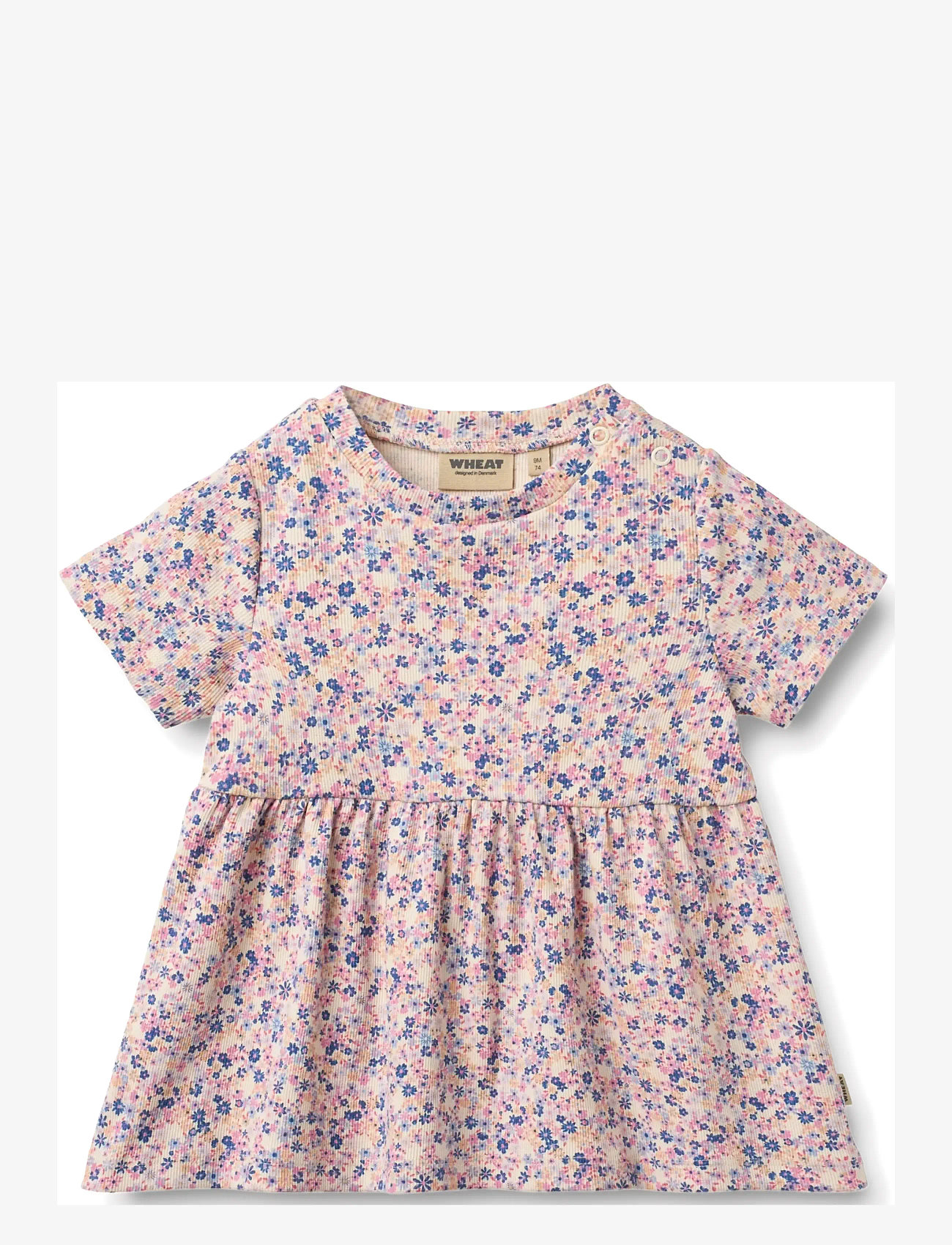 Wheat - Jersey Dress Anna - kortærmede babykjoler - pink blue flowers - 0