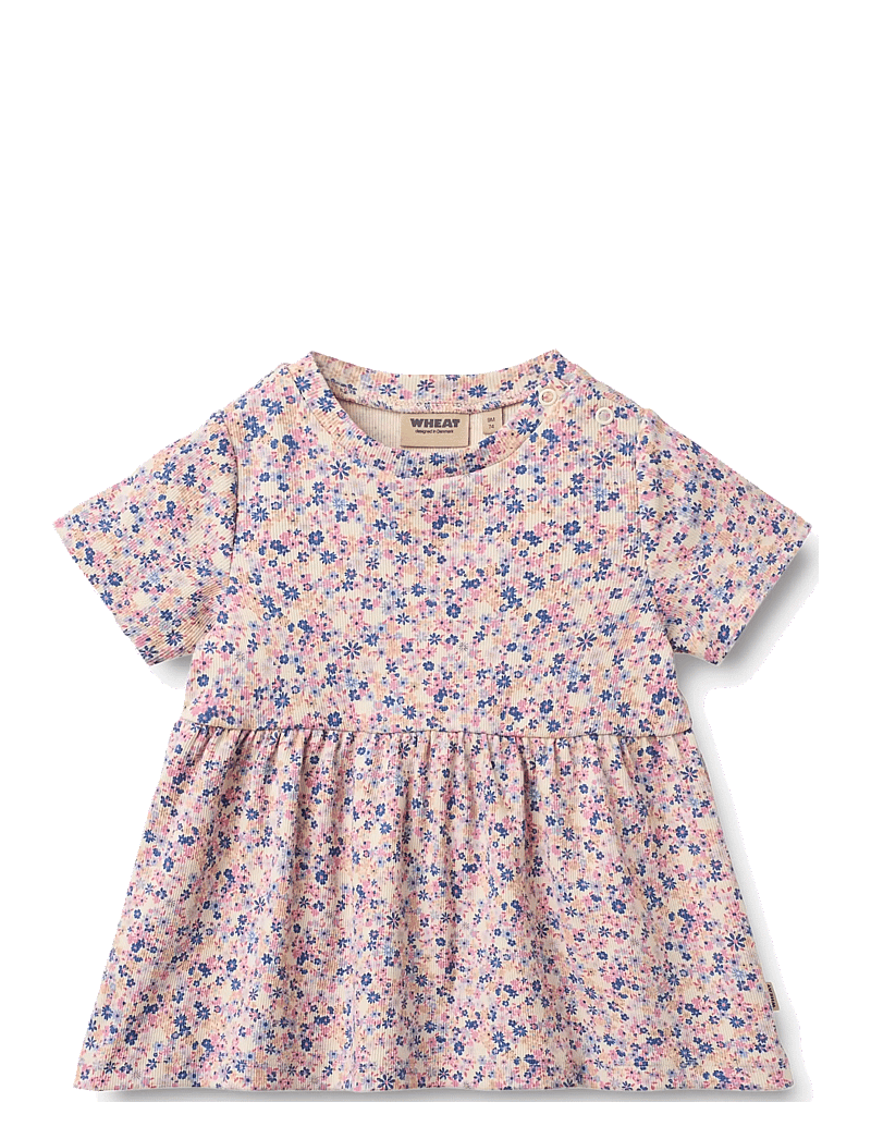 Wheat - Jersey Dress Anna - kortærmede babykjoler - pink blue flowers - 0