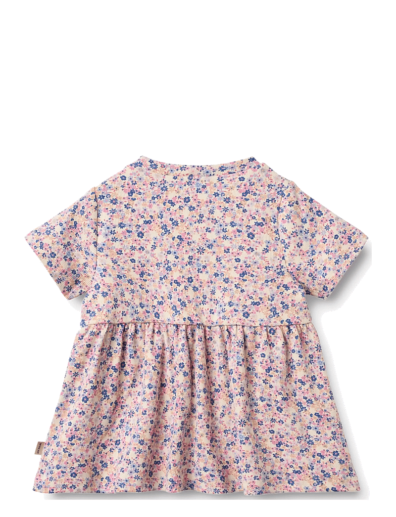 Wheat - Jersey Dress Anna - kortærmede babykjoler - pink blue flowers - 1