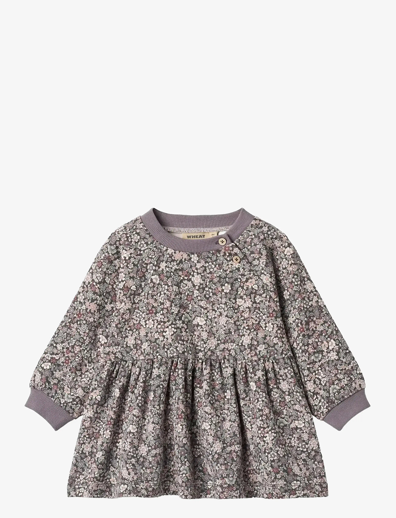 Wheat - Jersey Dress L/S Dorthea - langærmede babykjoler - purple stone flowers - 0