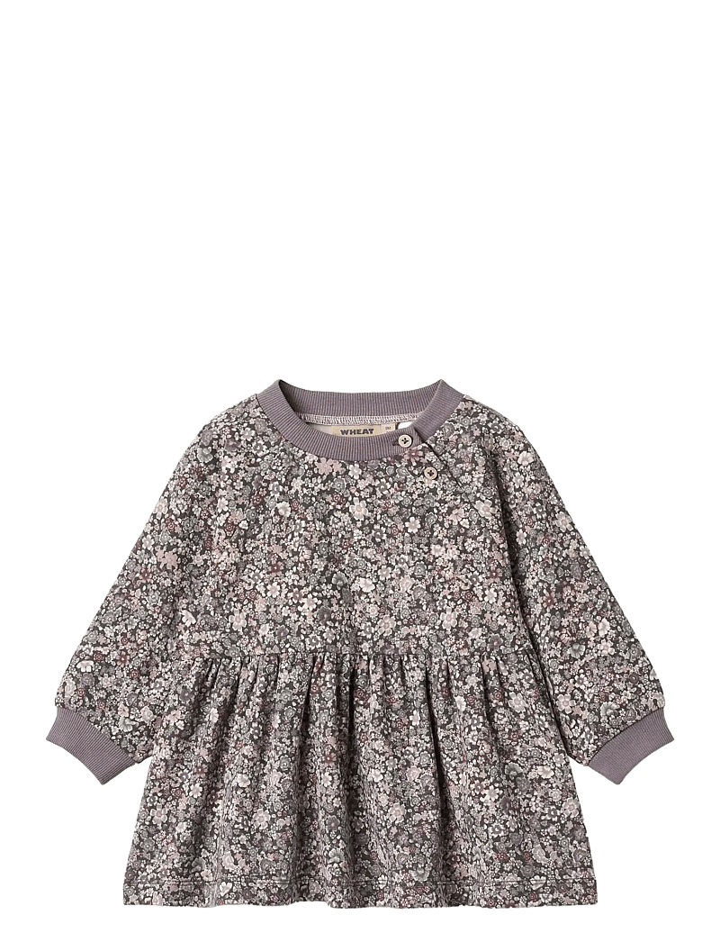 Wheat - Jersey Dress L/S Dorthea - langærmede babykjoler - purple stone flowers - 0