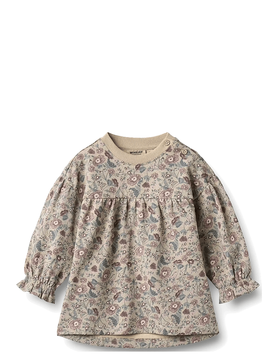 Wheat - Sweat dress L/S Lilja - langärmelige babykleider - soft sand flowers - 0