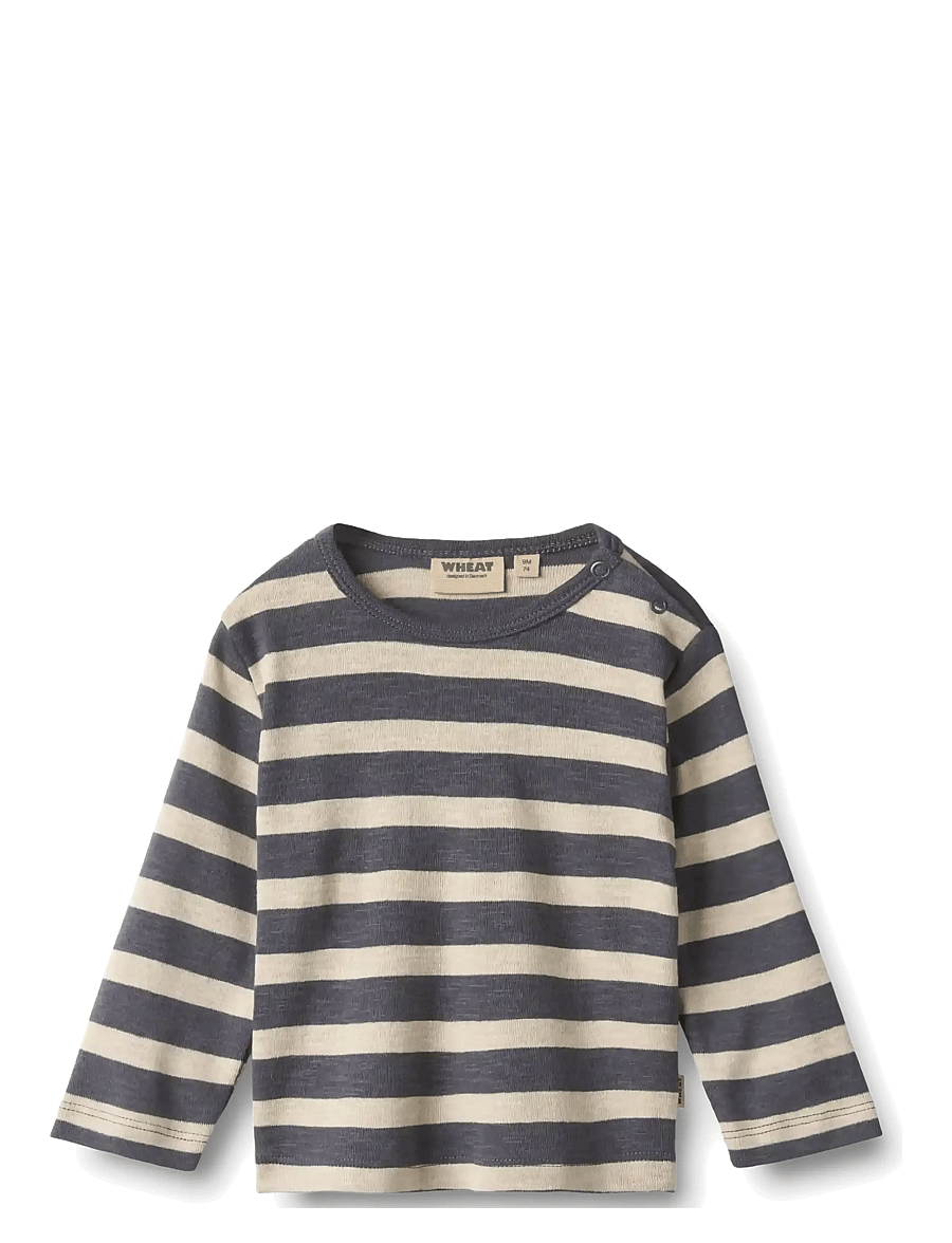 Wheat - T-shirt L/S Milo - greyblue stripe - 0