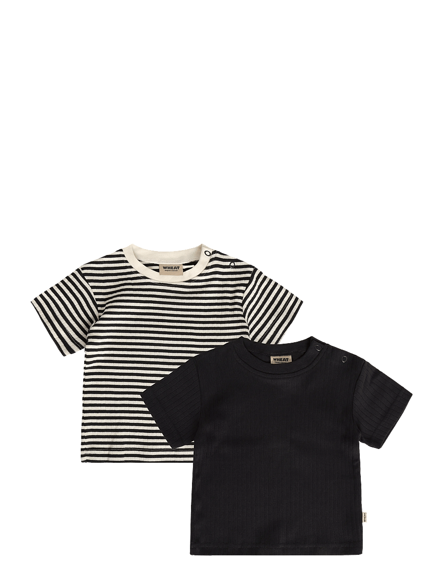 Wheat - 2 Rib T-shirt S/S Fabian - navy rib stripe - 0