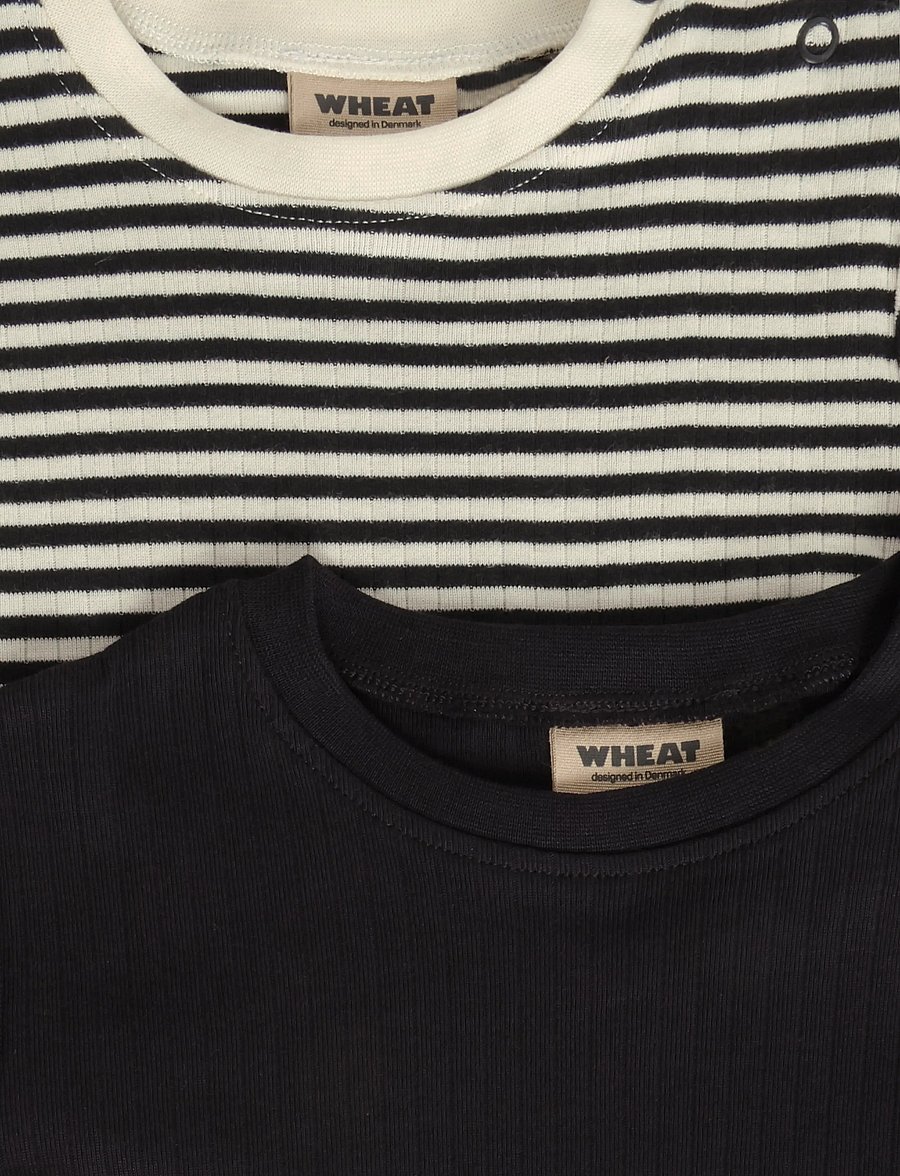 Wheat - 2 Rib T-shirt S/S Fabian - navy rib stripe - 2