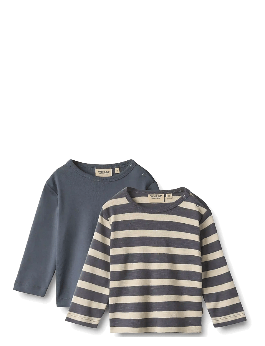 Wheat - 2 T-shirt L/S Milo - langärmelig - greyblue stripe - 0
