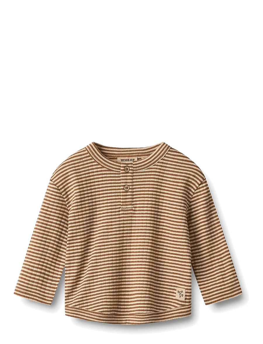 Wheat - T-shirt L/S Osvald - warm hazel stripe - 0