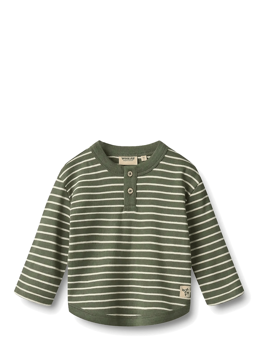 Wheat - T-shirt L/S Osvald - dark green stripe - 0