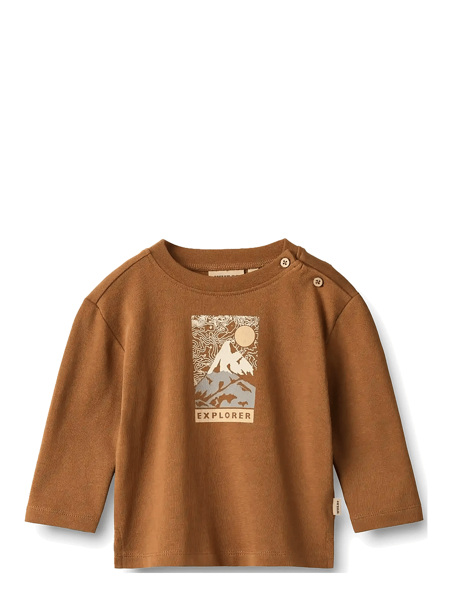 Wheat - T-shirt L/S Ebbe Print - pikkade varrukatega t-särgid - warm hazel - 0
