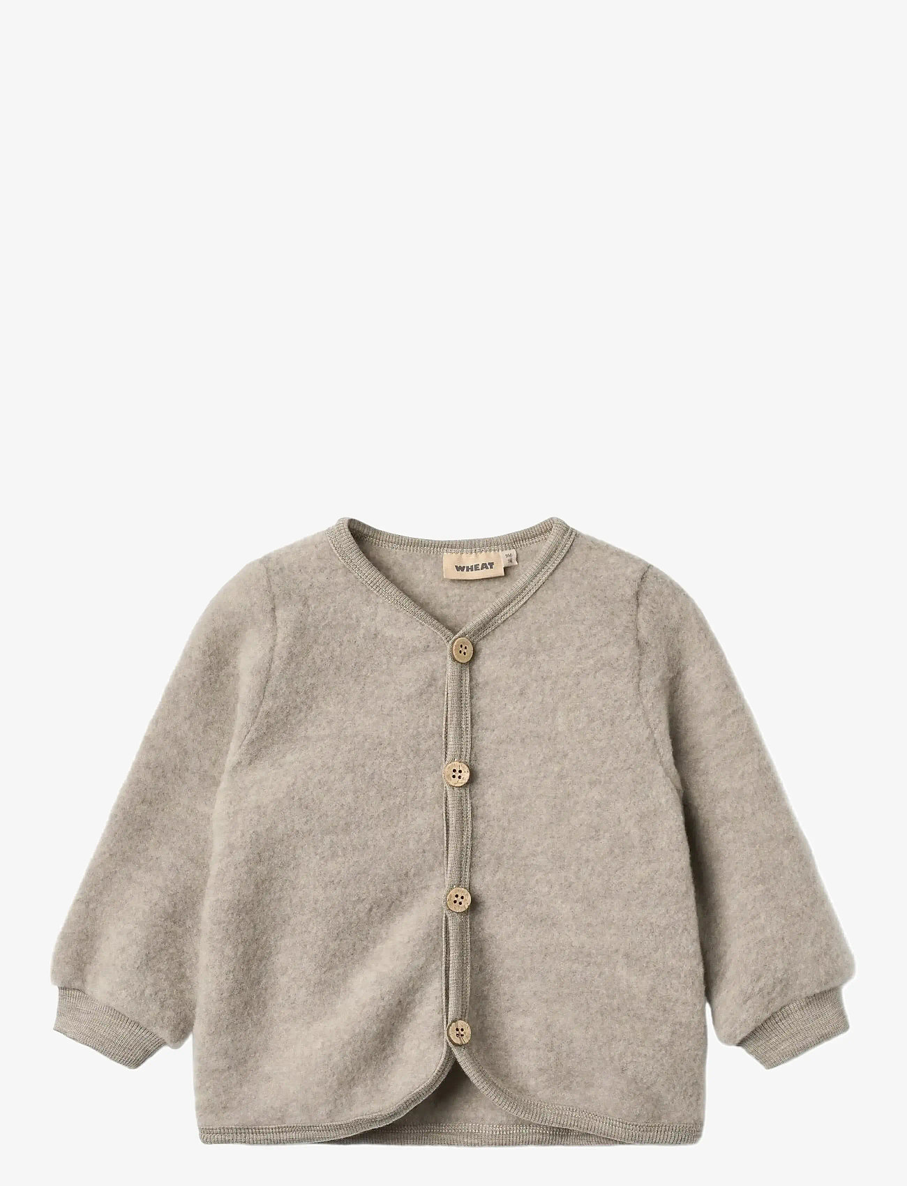 Wheat - Wool Fleece Cardigan Kari - cardigans - khaki melange - 0