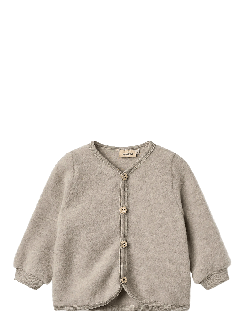 Wheat - Wool Fleece Cardigan Kari - cardigans - khaki melange - 0