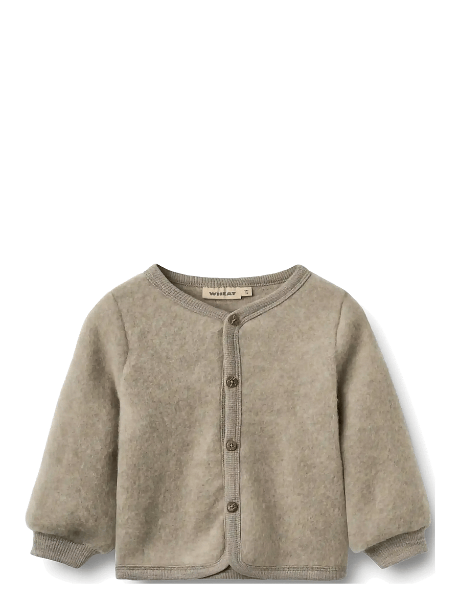 Wheat - Wool Fleece Cardigan Kari - thermo-jacken - khaki melange - 0