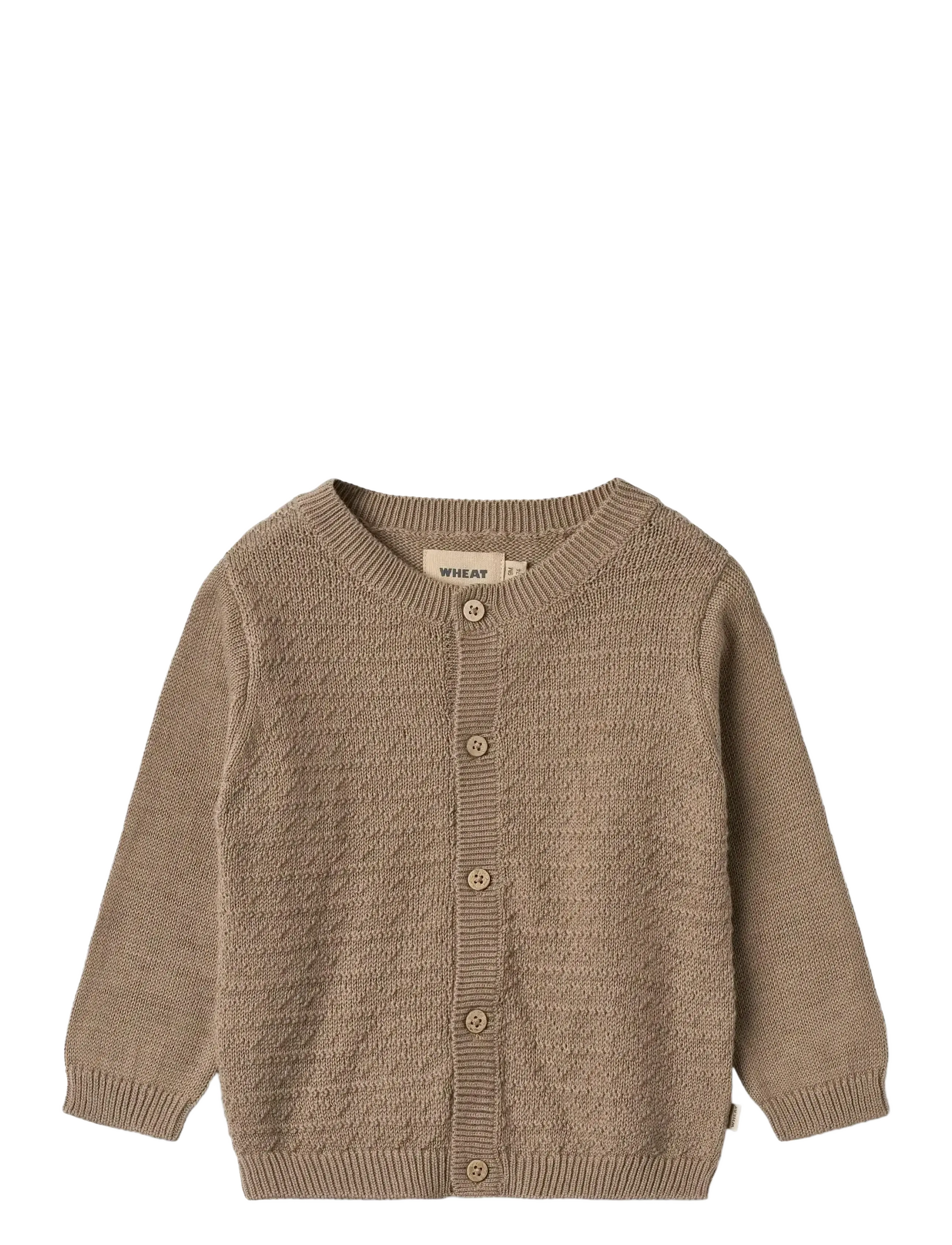 Wheat Knit Cardigan Bjørn, Børn, Strikket Cardigan, Brun, Str: 74
