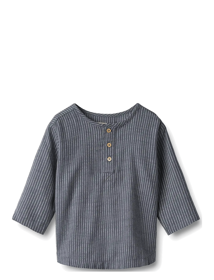 Wheat - Shirt L/S Bjørk - greyblue slub stripe - 0