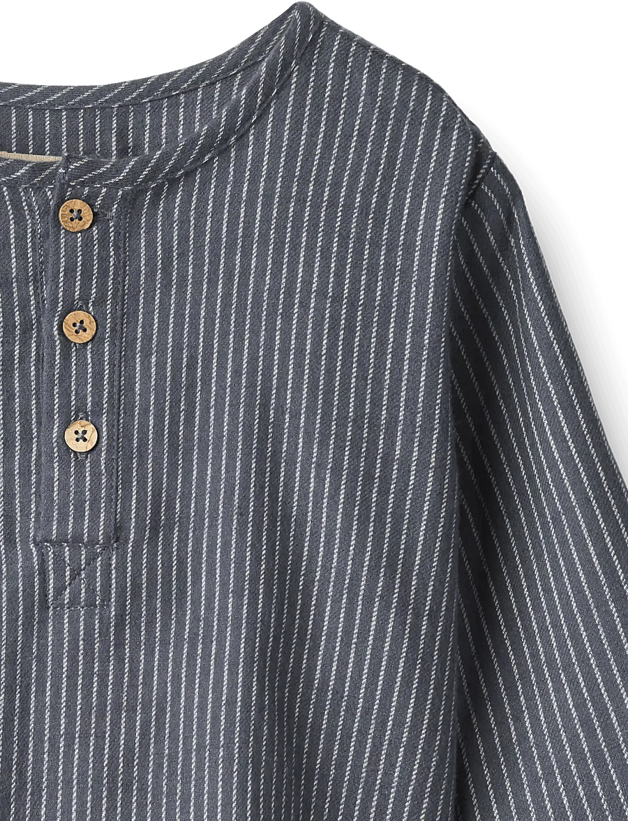Wheat - Shirt L/S Bjørk - greyblue slub stripe - 1