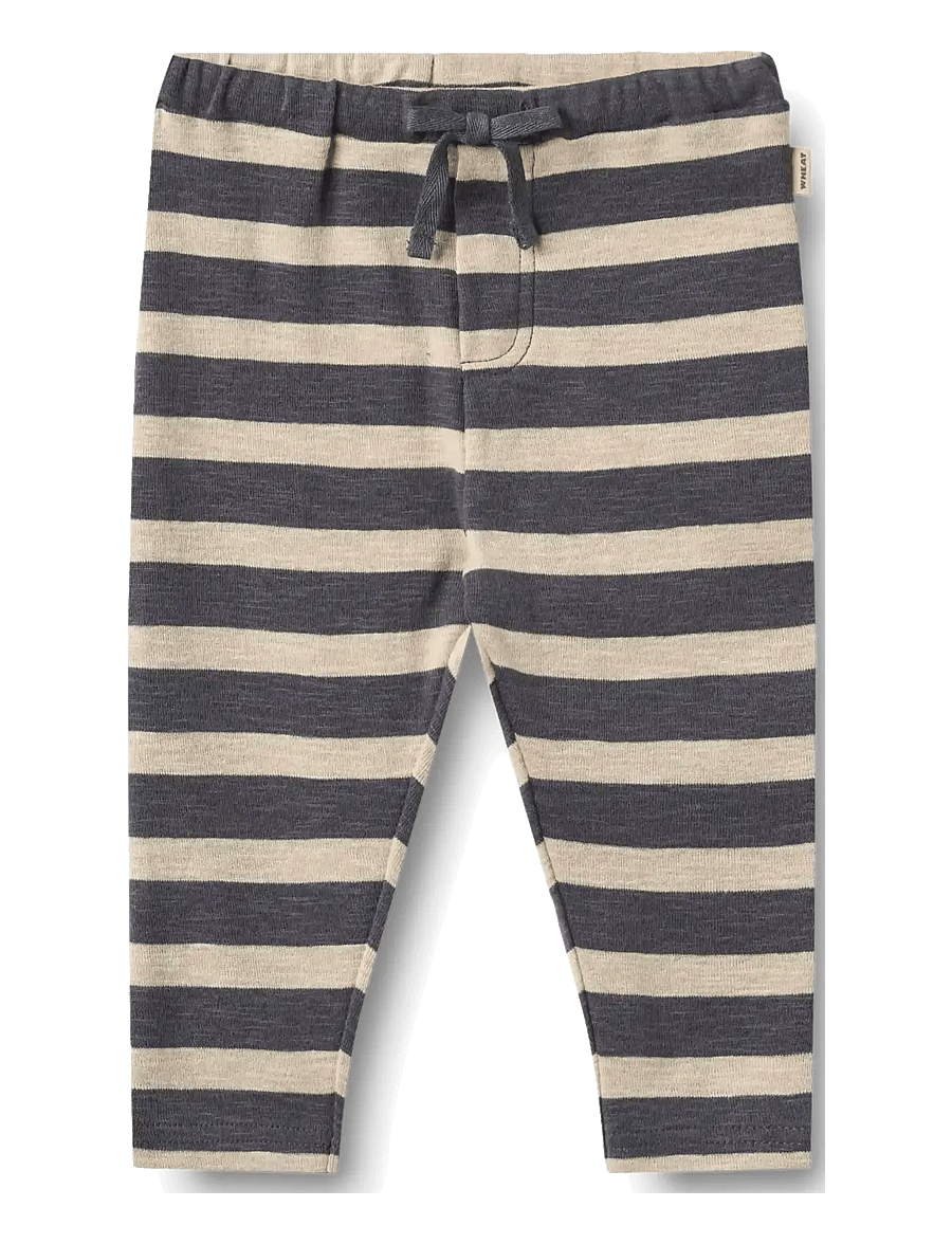 Wheat - Jersey Pants Manfred - babybukser - greyblue stripe - 0