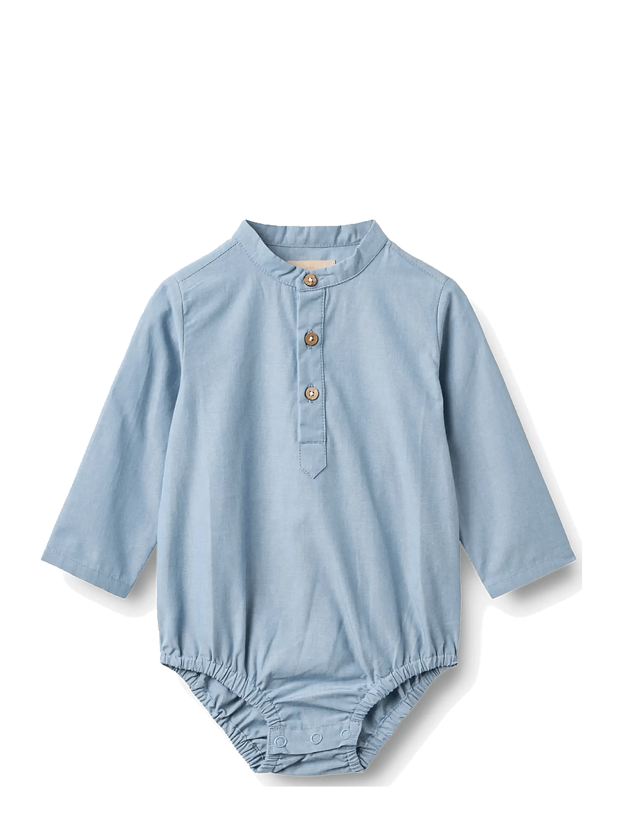 Wheat - Romper Shirt Victor - pikkade varrukatega bodid - blue chambrey - 0