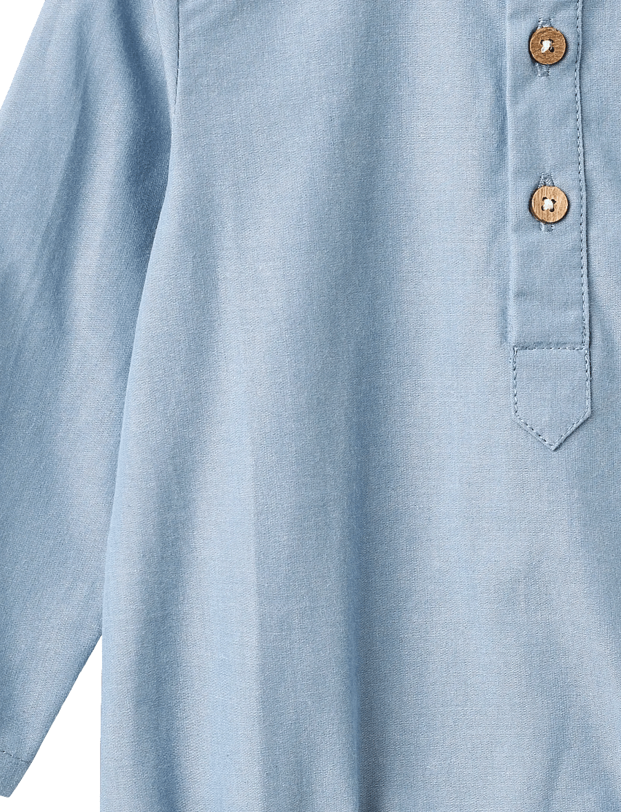 Wheat - Romper Shirt Victor - pikkade varrukatega bodid - blue chambrey - 2