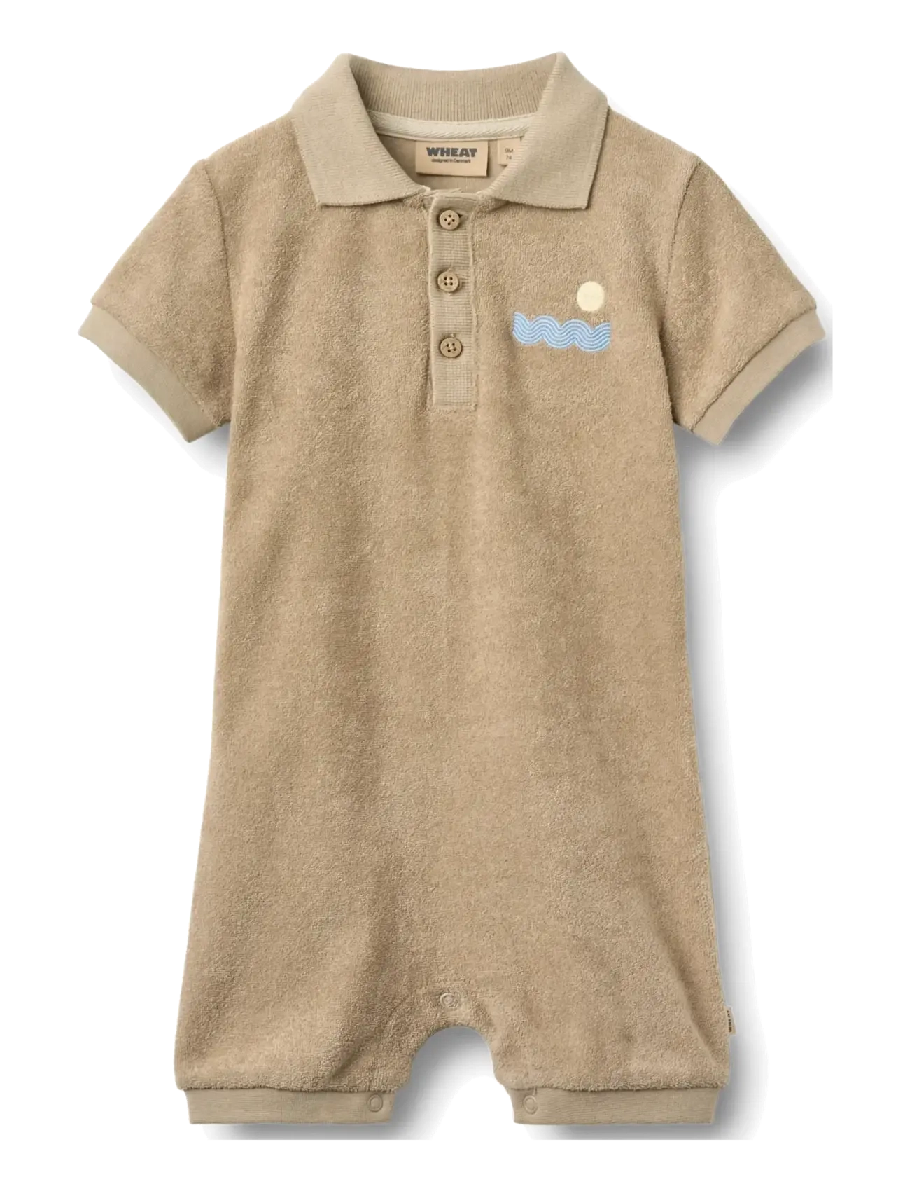 Wheat Playsuit Sully, Børn, Frotte Polo Playsuit, Beige, Str: 68