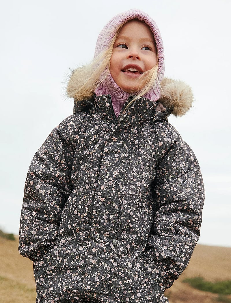 Wheat - Snowsuit Moe - vinteroveraller - black sea open flowers - 0