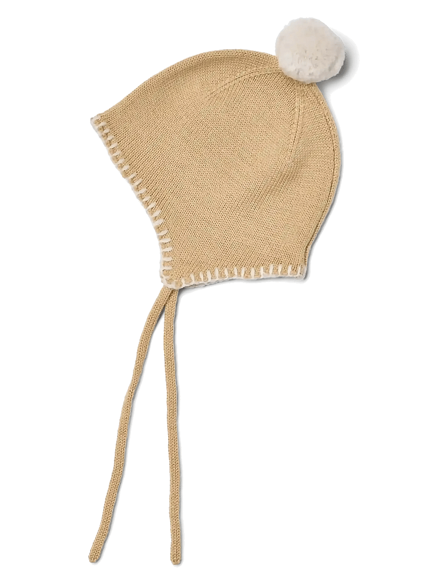 Wheat - Knit Bonnet Pomma - babymössor - honey peach - 0