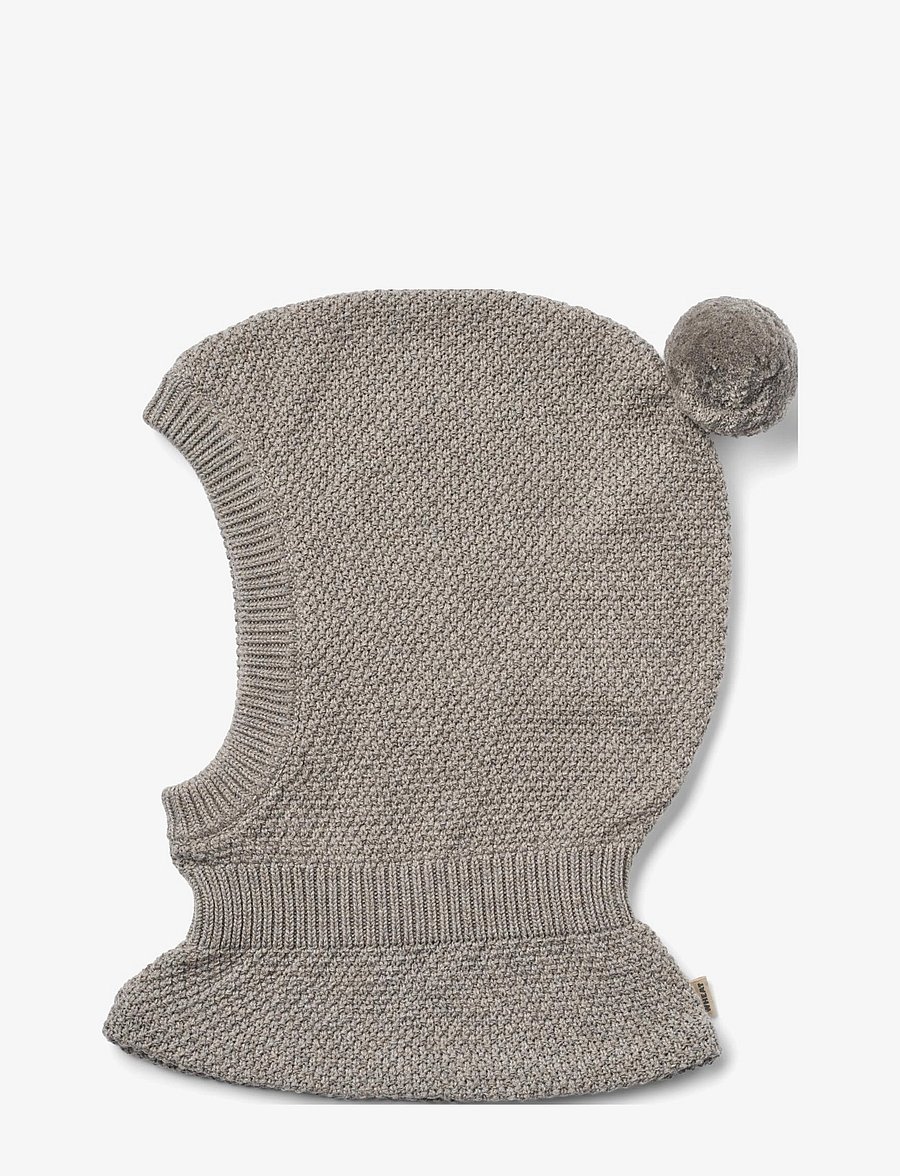 Wheat - Knitted Balaclava Pomi - talveaksessuaarid - warm grey melange - 0