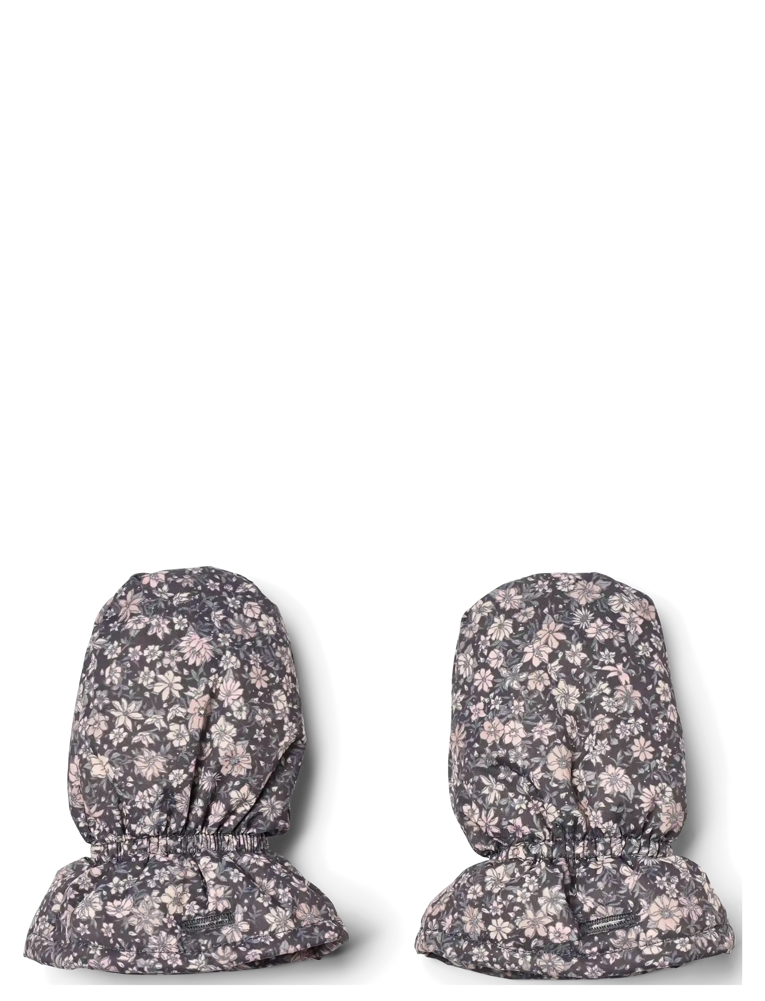 Wheat - Puffer Baby Mittens Muffu - handskar - dark charcoal flowers - 1