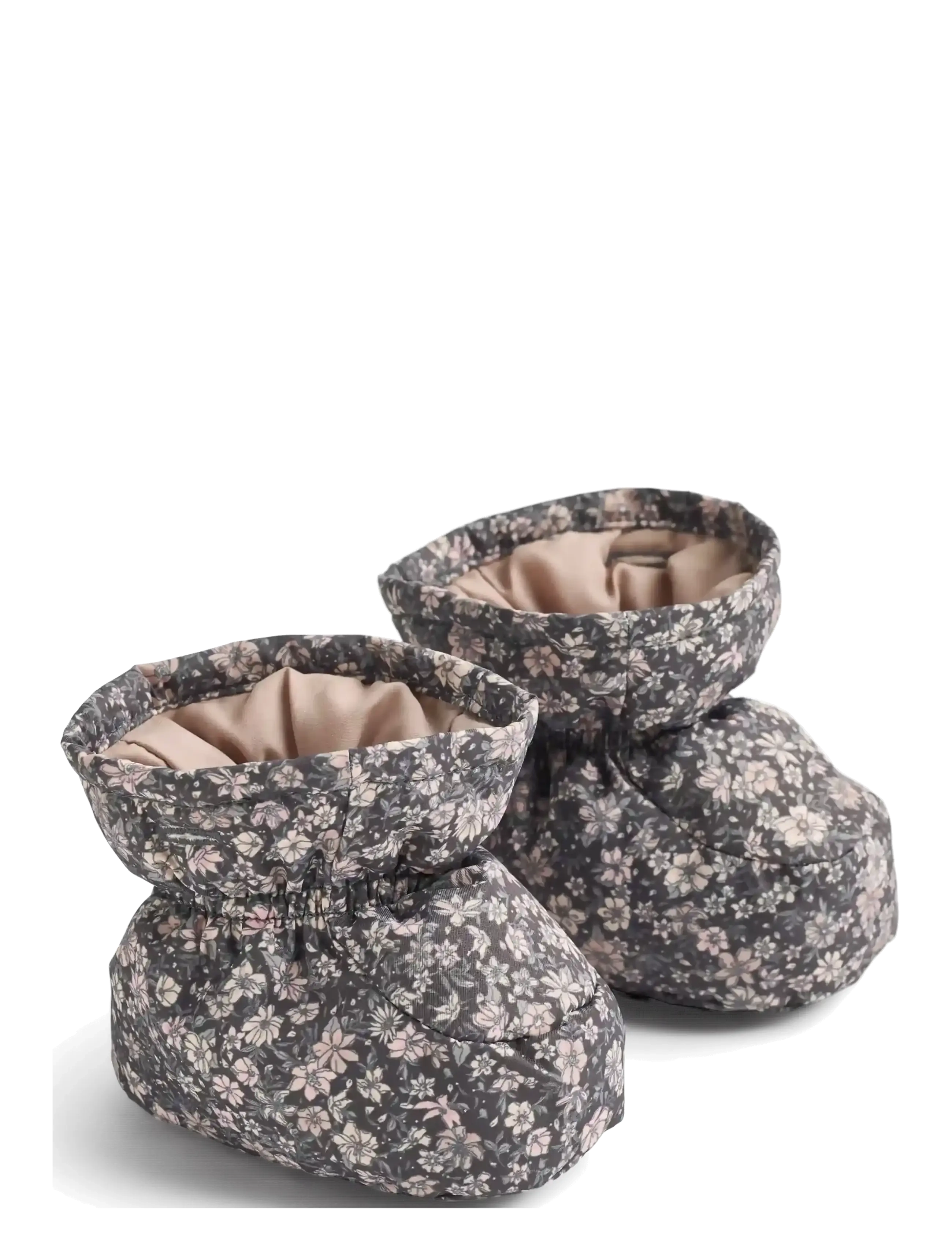 Wheat Puffer Baby Booties Fuffa - Baby tossor - DARK CHARCOAL FLOWERS / grey