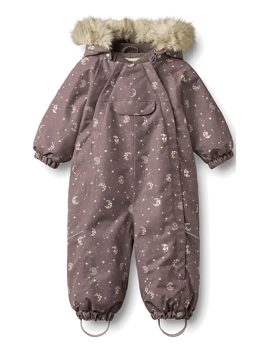 Wheat - Snowsuit Nickie - vinteroveraller - plum truffle stars - 0