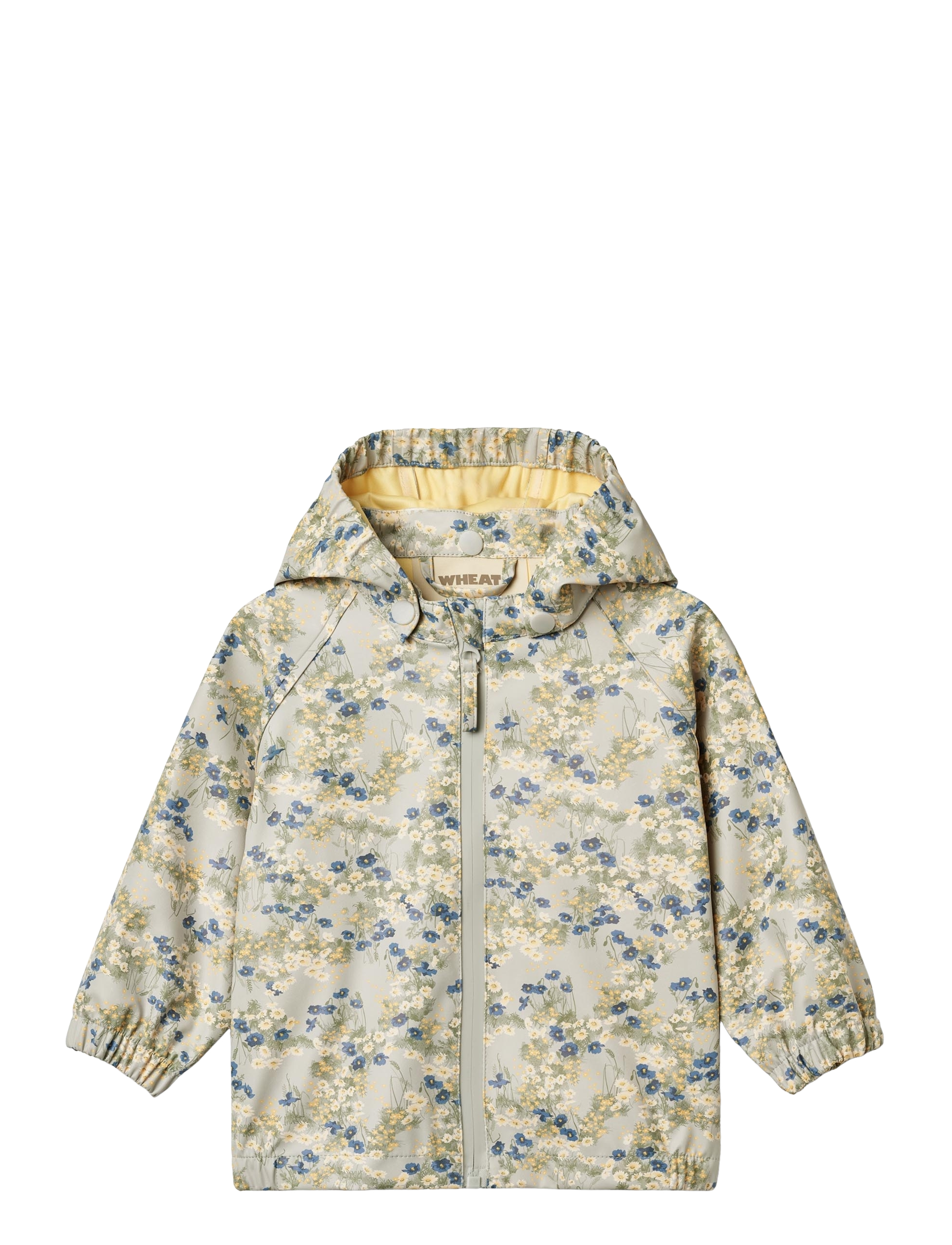Wheat Rainwear Chardy Jacket, Børn, Blomstret Hætte Regnjakke, Grøn, Str: 92