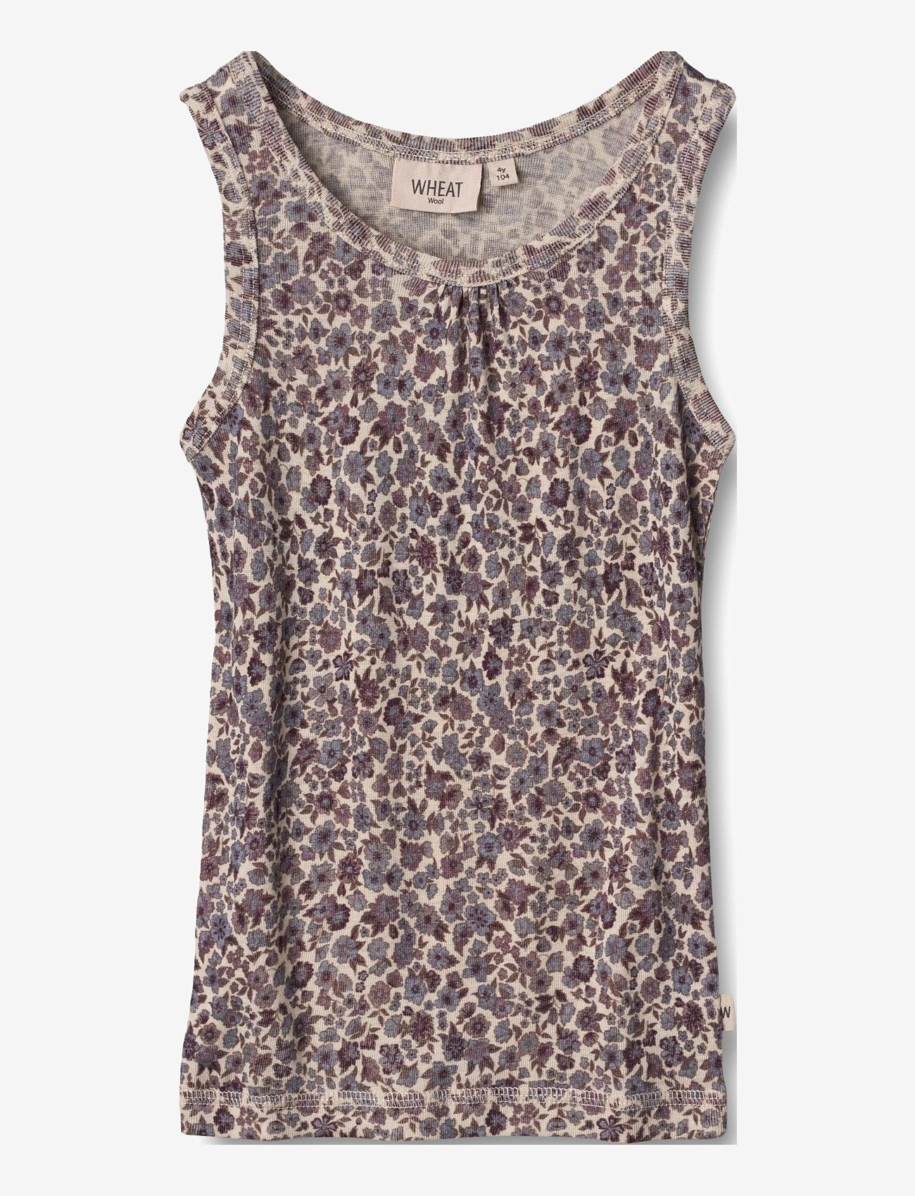 Wheat - Wool Singlet Elga - purple flowers - 0