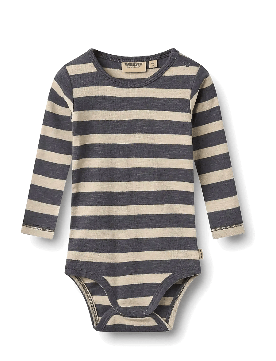 Wheat - Body L/S Freddie - pikkade varrukatega bodid - greyblue stripe - 0