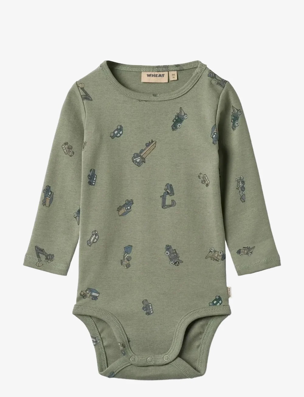Wheat - Body L/S Freddie - langærmede bodyer - dusty green cars - 0