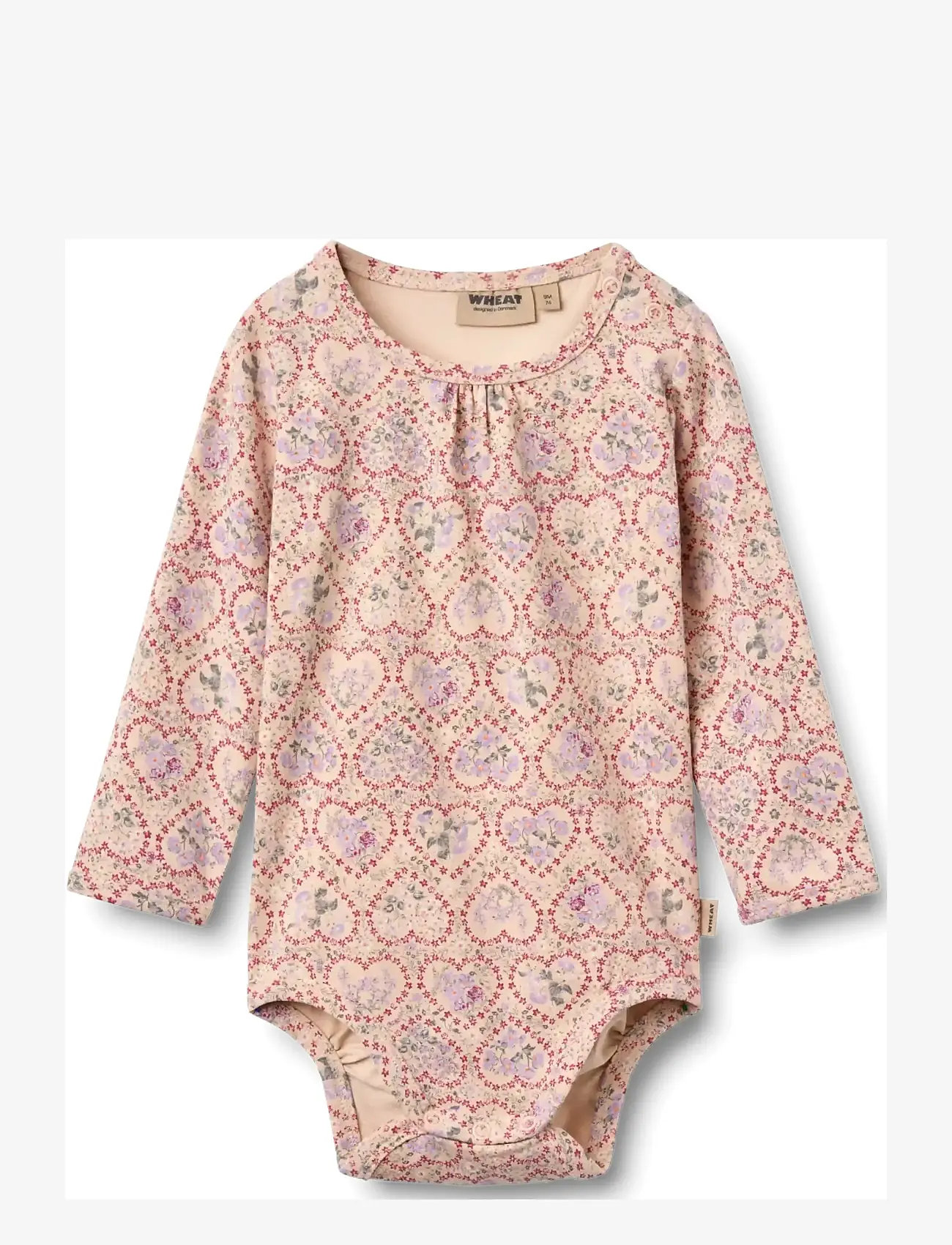 Wheat - Body L/S Liv - langærmede bodyer - magenta heart flowers - 0