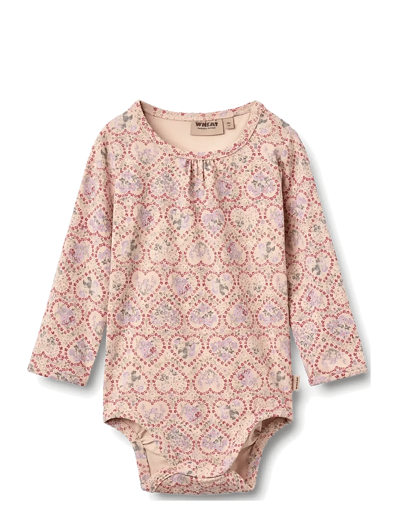 Wheat - Body L/S Liv - langærmede bodyer - magenta heart flowers - 0
