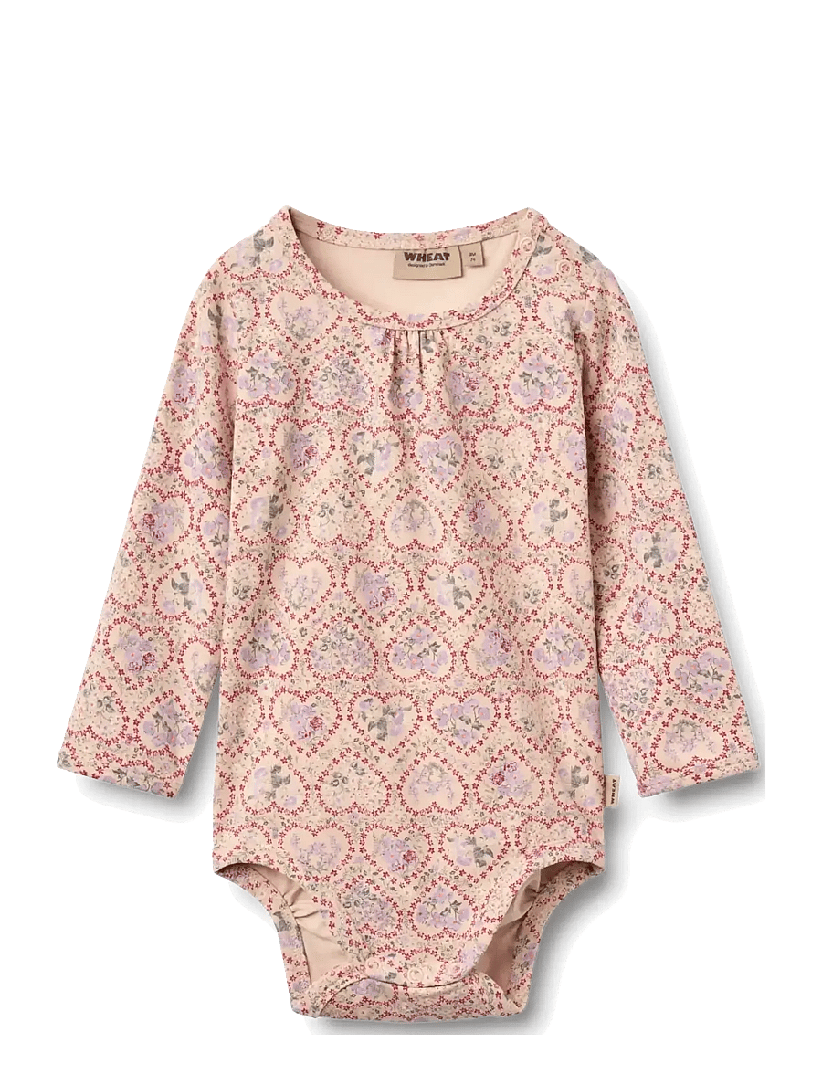 Wheat - Body L/S Liv - pikkade varrukatega bodid - magenta heart flowers - 0