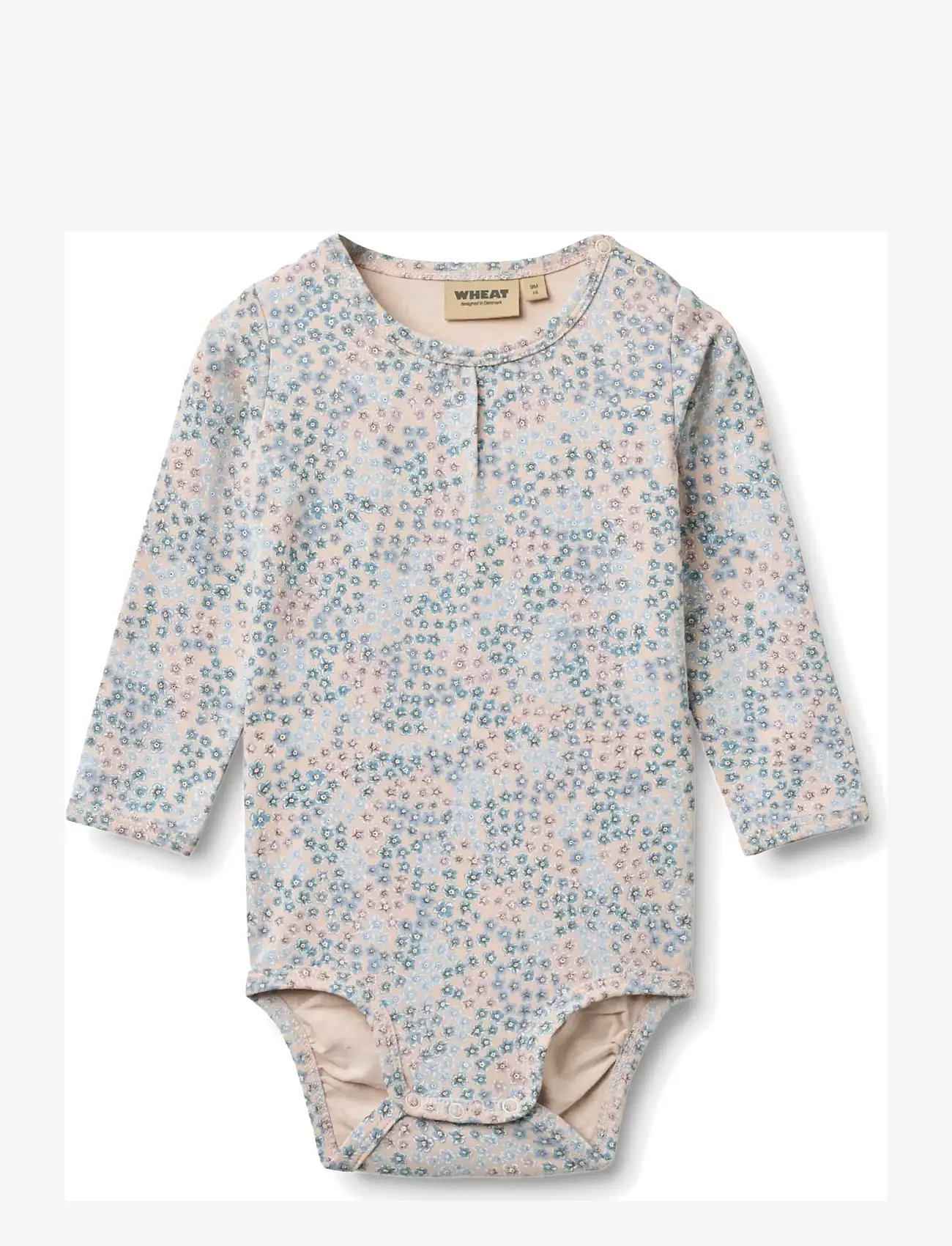 Wheat - Body L/S Liv - langærmede bodyer - powder blue flowers - 0